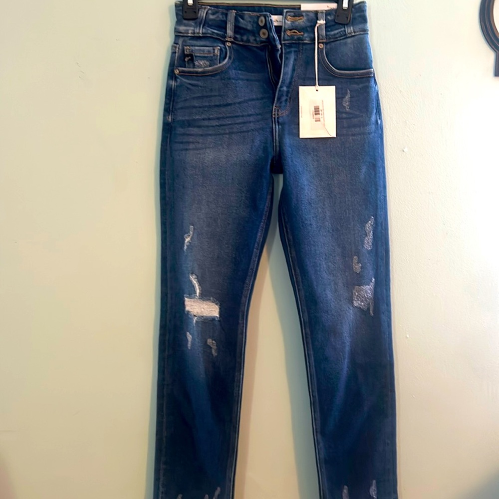 Kendall & Kylie Dark Blue Distressed Skinny Jeans